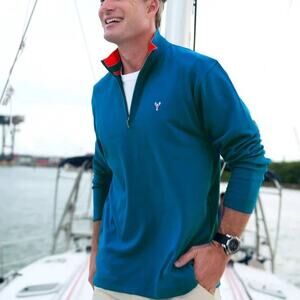 NWOT The Hamptons Harbor 1/4 Zip Pullover Sweatshirt XXL 2XL Pima Blue $140